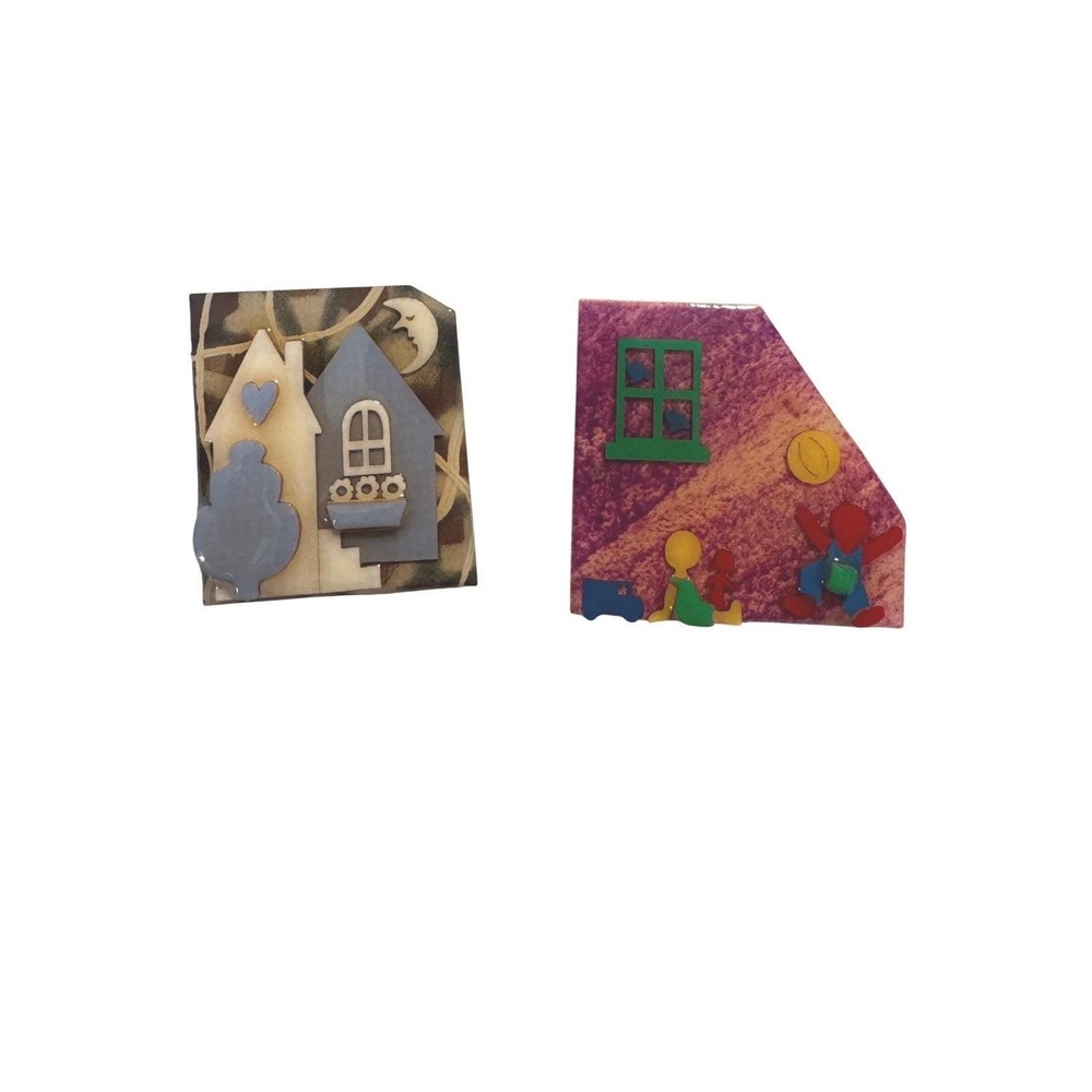 Lucinda Little People House Pin Lot 2 Cozy home Kids Folk Art Brooch